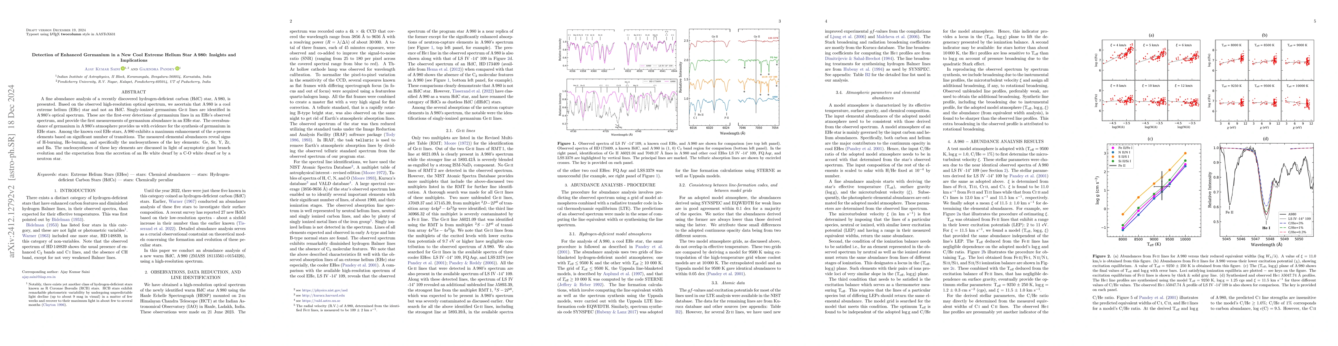 Thumbnail for Detection of Enhanced Germanium in a New Cool Extreme Helium Star A 980:
  Insights and Implications