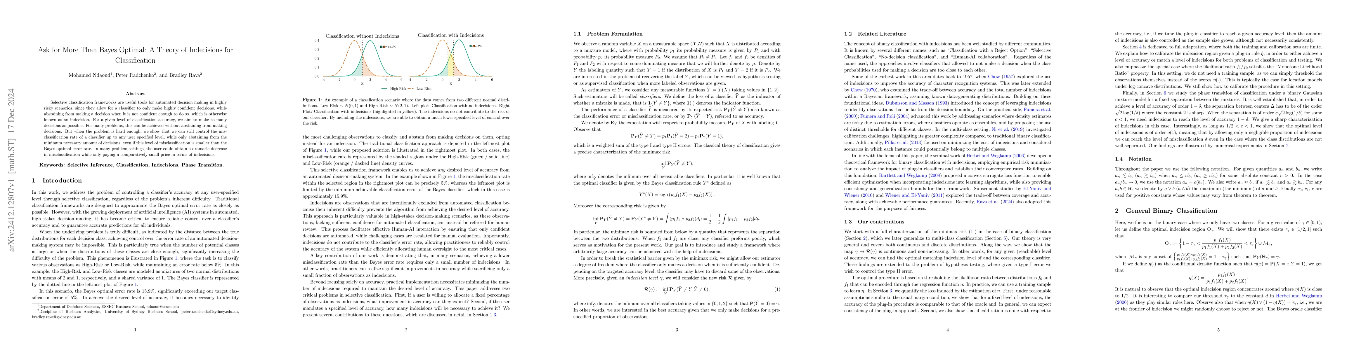 Thumbnail for Ask for More Than Bayes Optimal: A Theory of Indecisions for
  Classification