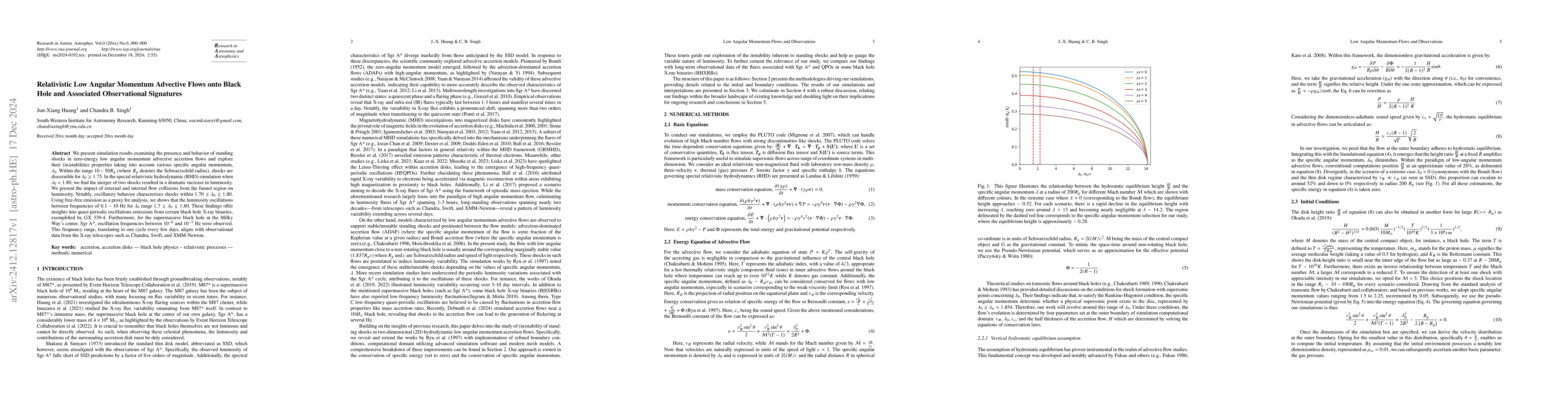 Thumbnail for Relativistic Low Angular Momentum Advective Flows onto Black Hole and
  associated observational signatures