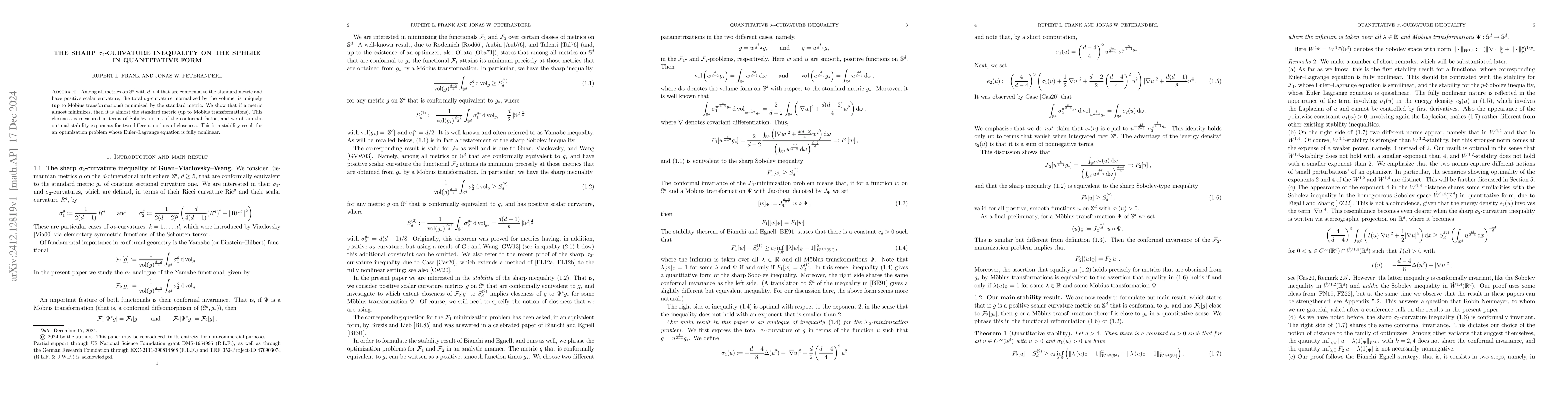 Thumbnail for The sharp $σ_2$-curvature inequality on the sphere in quantitative
  form
