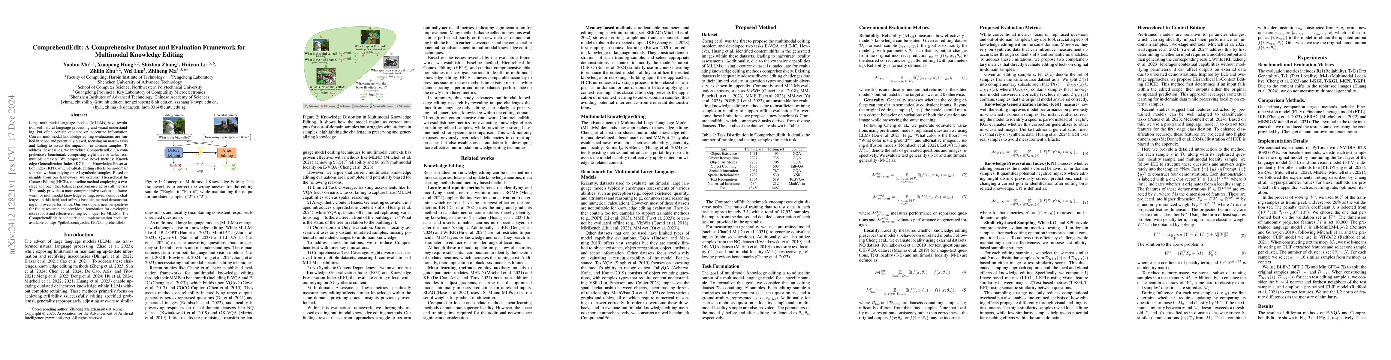 Thumbnail for ComprehendEdit: A Comprehensive Dataset and Evaluation Framework for
  Multimodal Knowledge Editing