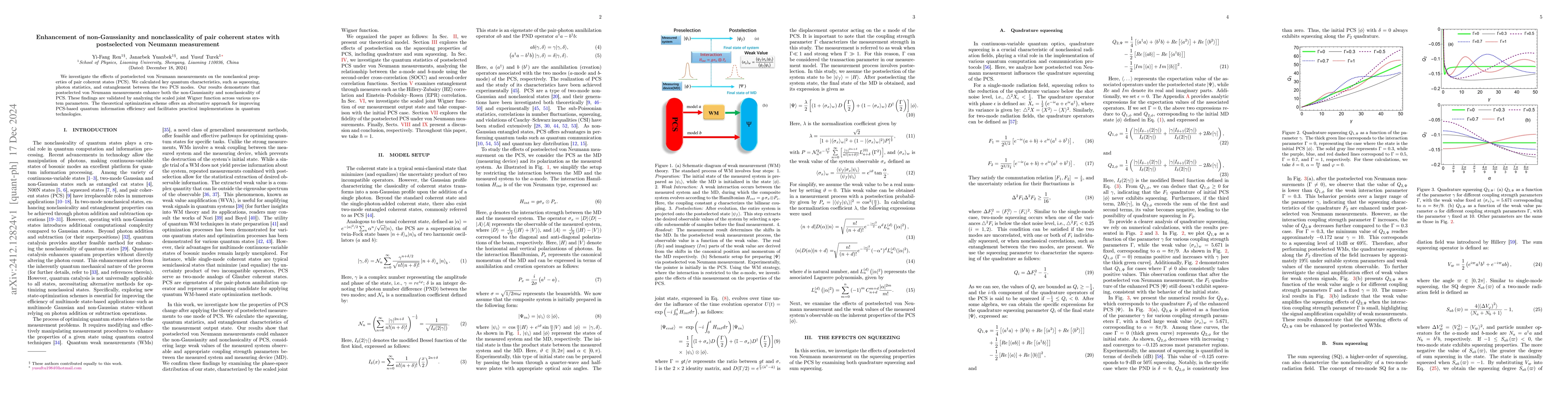 Thumbnail for Enhancement of non-Gaussianity and nonclassicality of pair coherent
  states with postselected von Neumann measurement