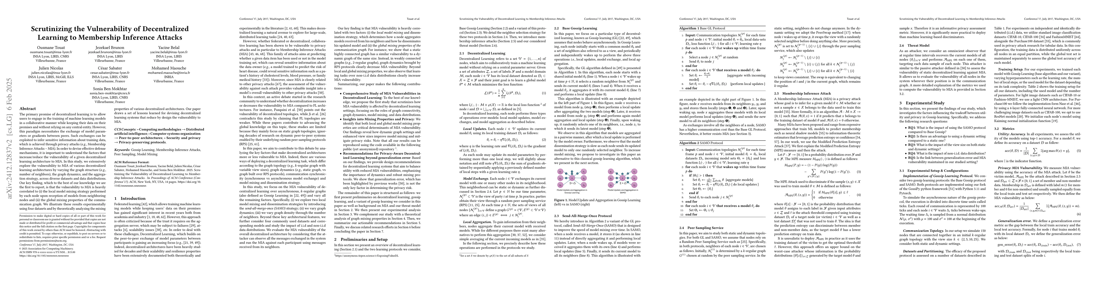 Thumbnail for Scrutinizing the Vulnerability of Decentralized Learning to Membership
  Inference Attacks