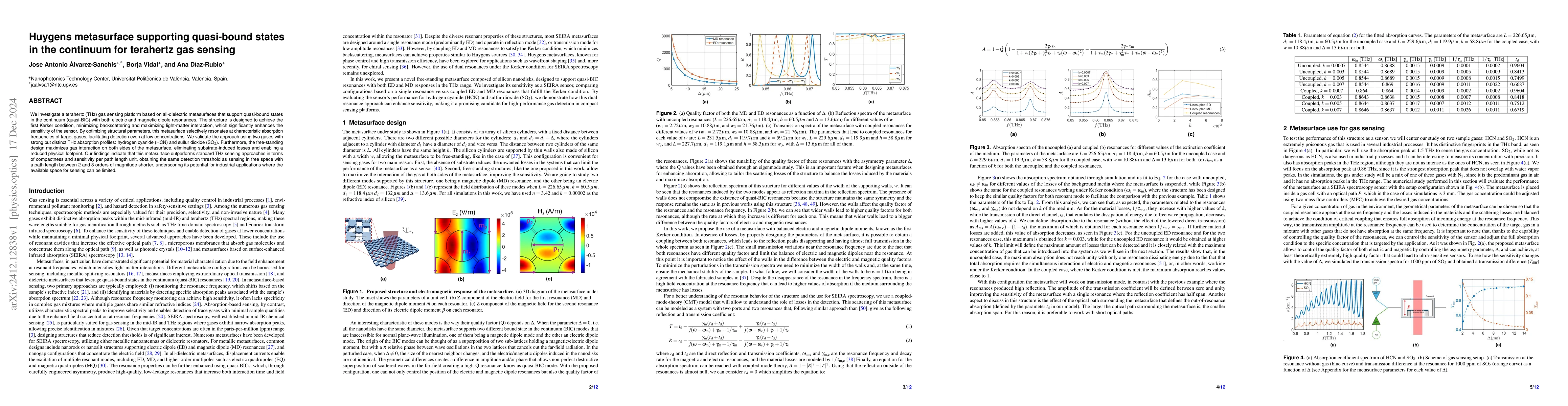 Thumbnail for Huygens metasurface supporting quasi-bound states in the continuum for
  terahertz gas sensing