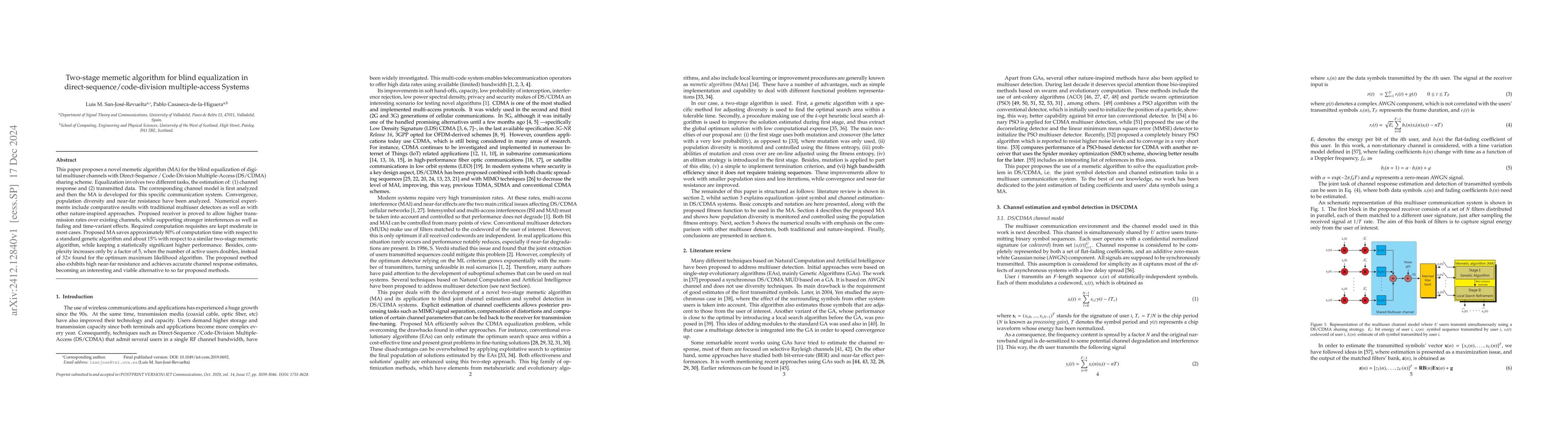 Thumbnail for Two-stage memetic algorithm for blind equalization in
  direct-sequence/code-division multiple-access Systems