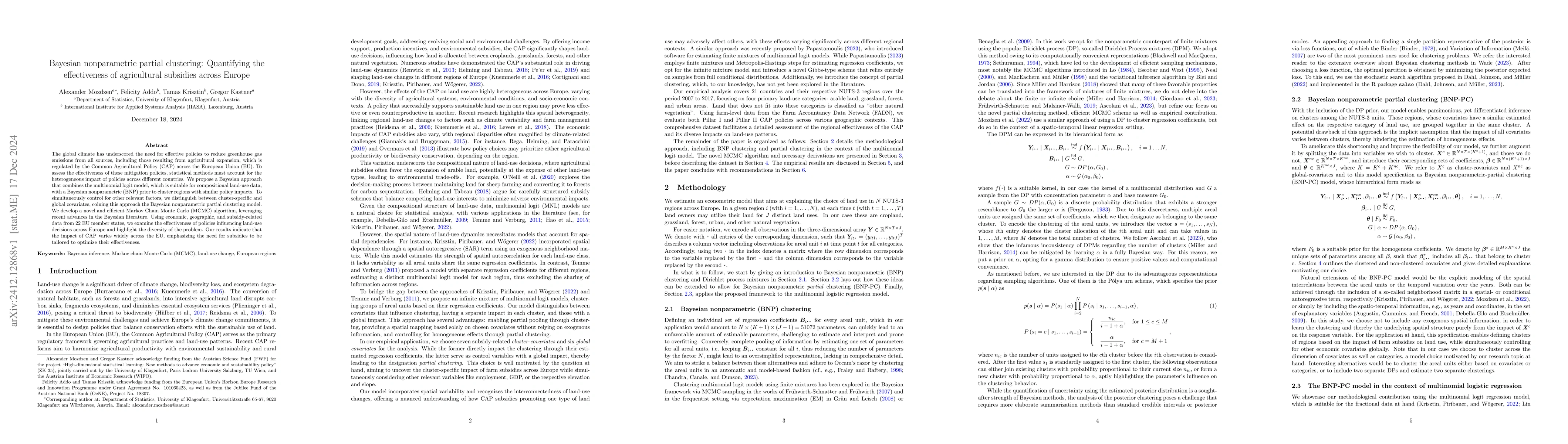Thumbnail for Bayesian nonparametric partial clustering: Quantifying the effectiveness
  of agricultural subsidies across Europe