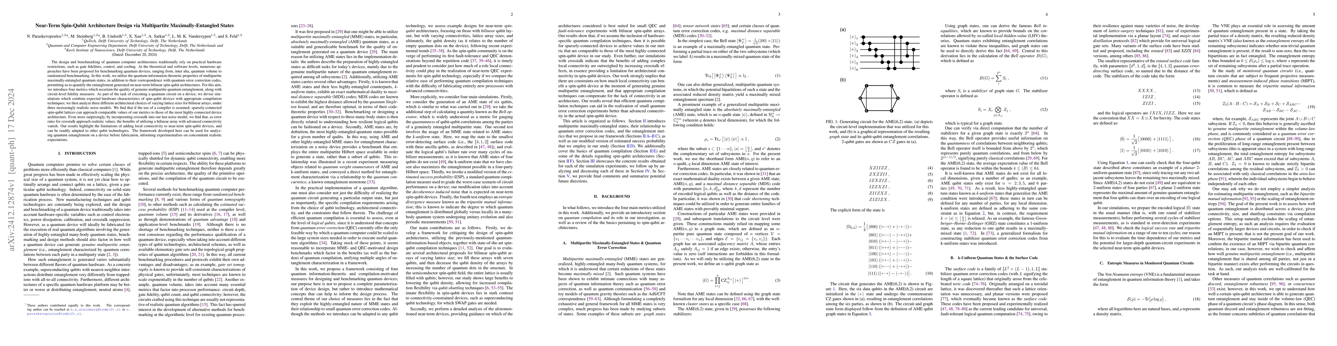 Thumbnail for Near-Term Spin-Qubit Architecture Design via Multipartite
  Maximally-Entangled States