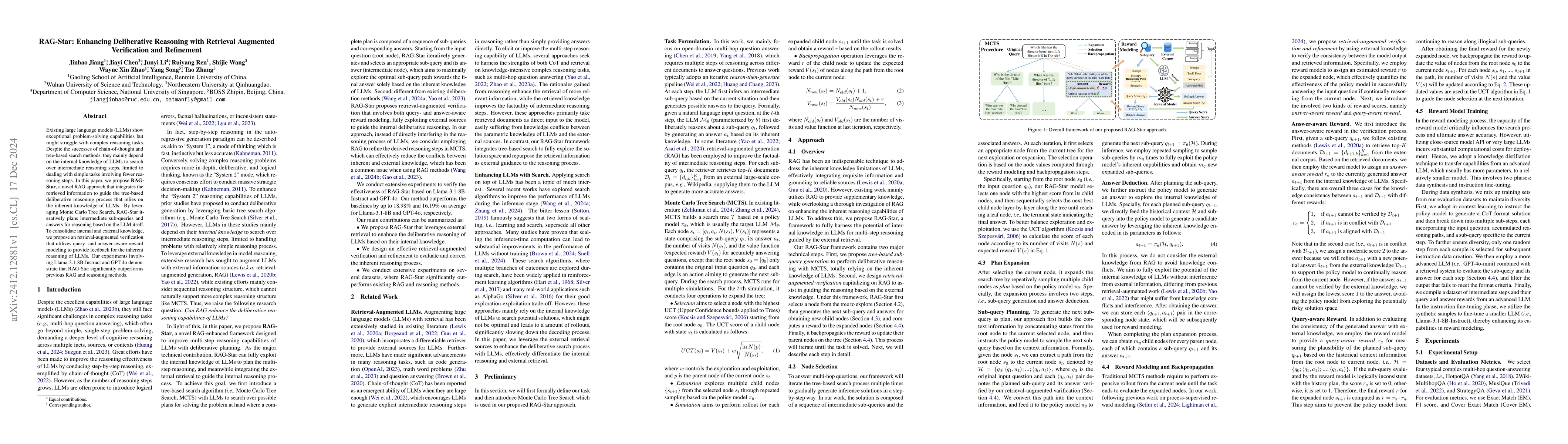 Thumbnail for RAG-Star: Enhancing Deliberative Reasoning with Retrieval Augmented
  Verification and Refinement