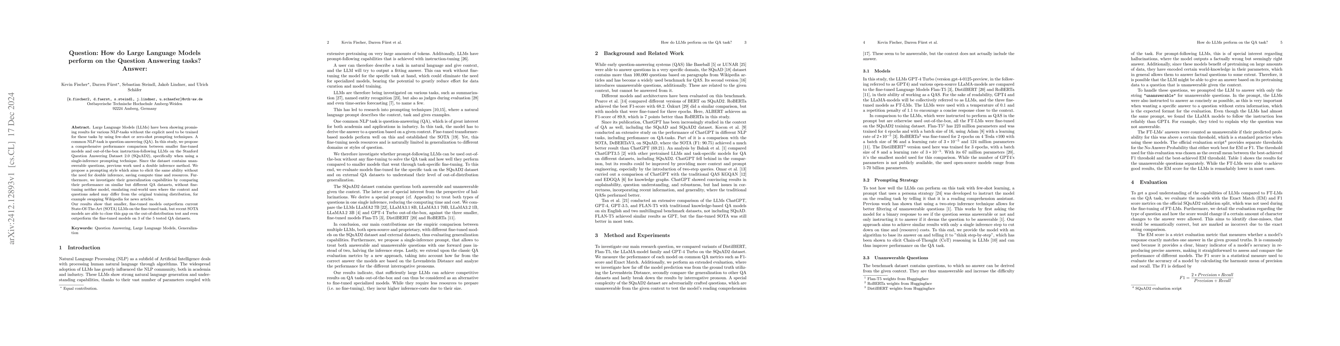 Thumbnail for Question: How do Large Language Models perform on the Question Answering
  tasks? Answer: