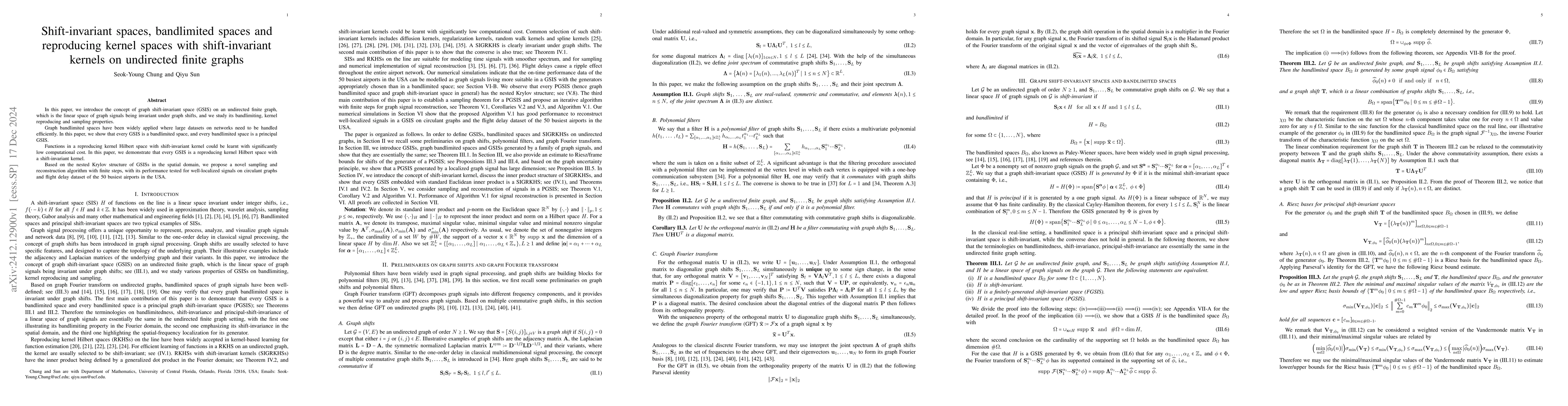 Thumbnail for Shift-invariant spaces, bandlimited spaces and reproducing kernel spaces
  with shift-invariant kernels on undirected finite graphs
