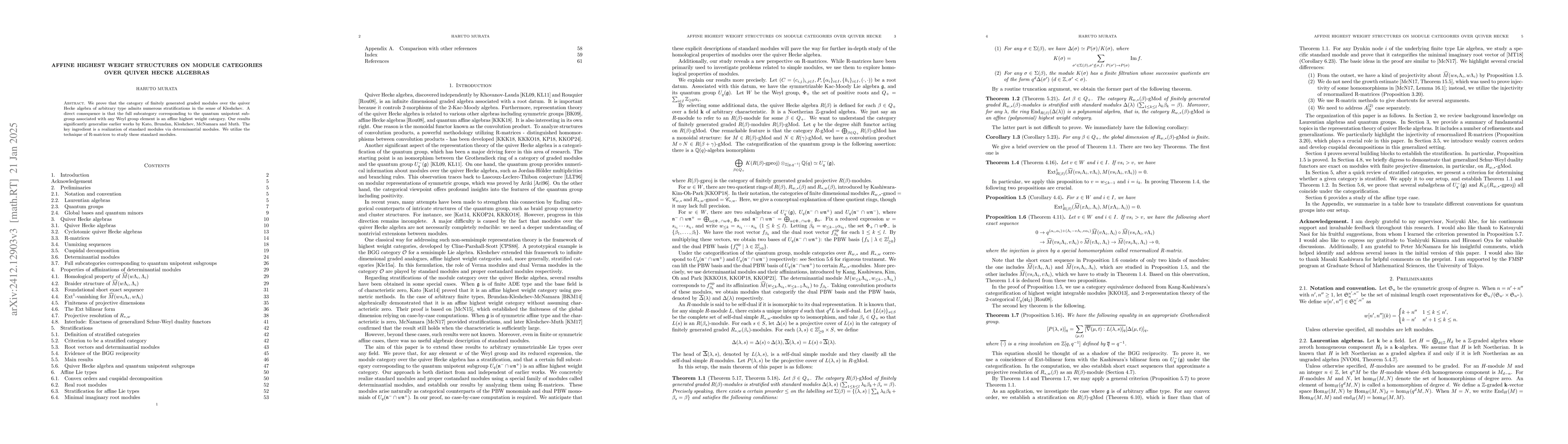 Thumbnail for Affine highest weight structures on module categories over quiver Hecke
  algebras