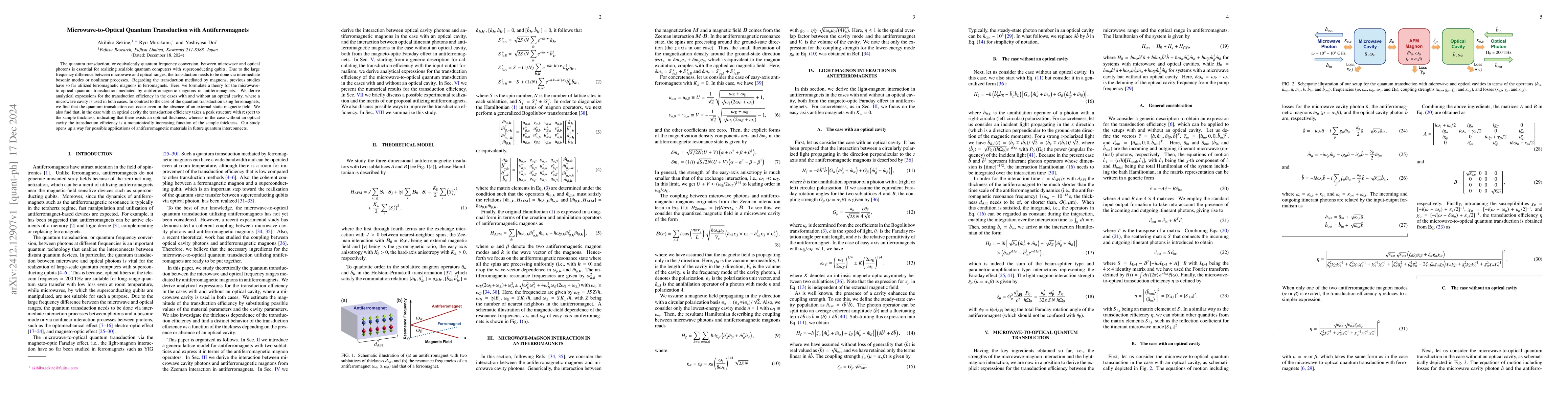 Thumbnail for Microwave-to-Optical Quantum Transduction with Antiferromagnets