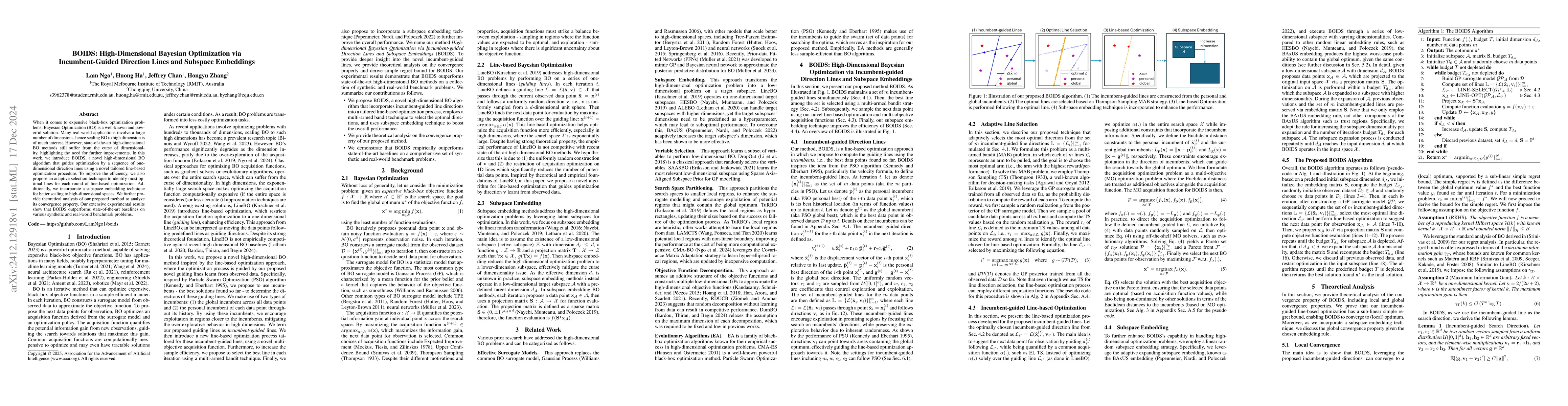 Thumbnail for BOIDS: High-dimensional Bayesian Optimization via Incumbent-guided
  Direction Lines and Subspace Embeddings