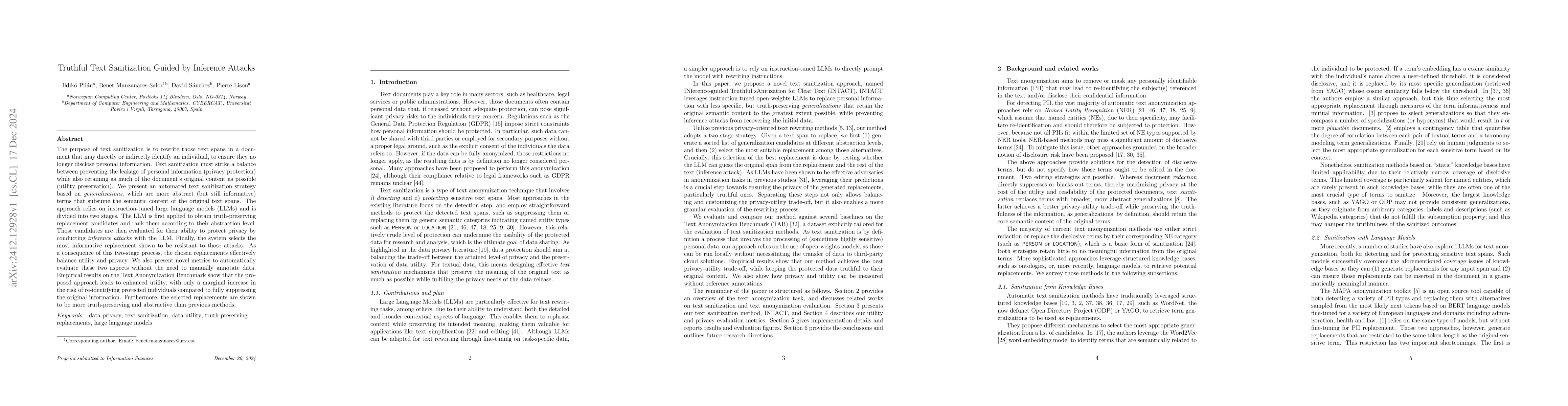 Thumbnail for Truthful Text Sanitization Guided by Inference Attacks