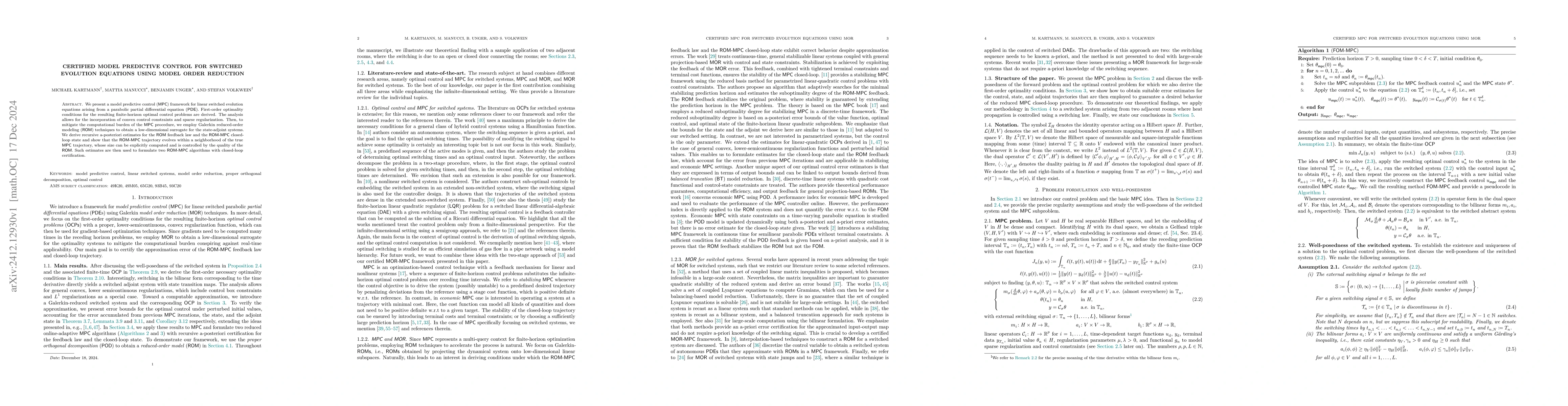 Thumbnail for Certified Model Predictive Control for Switched Evolution Equations
  using Model Order Reduction