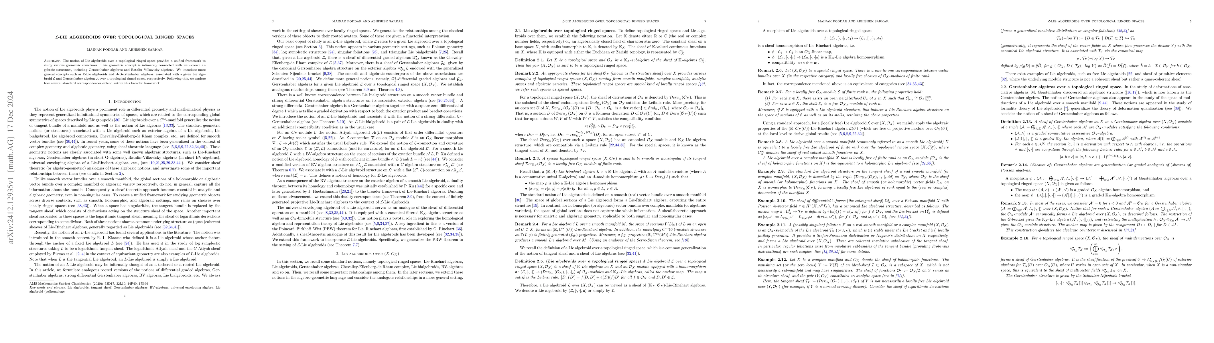 Thumbnail for $\mathcal{L}-$Lie algebroids over topological ringed spaces