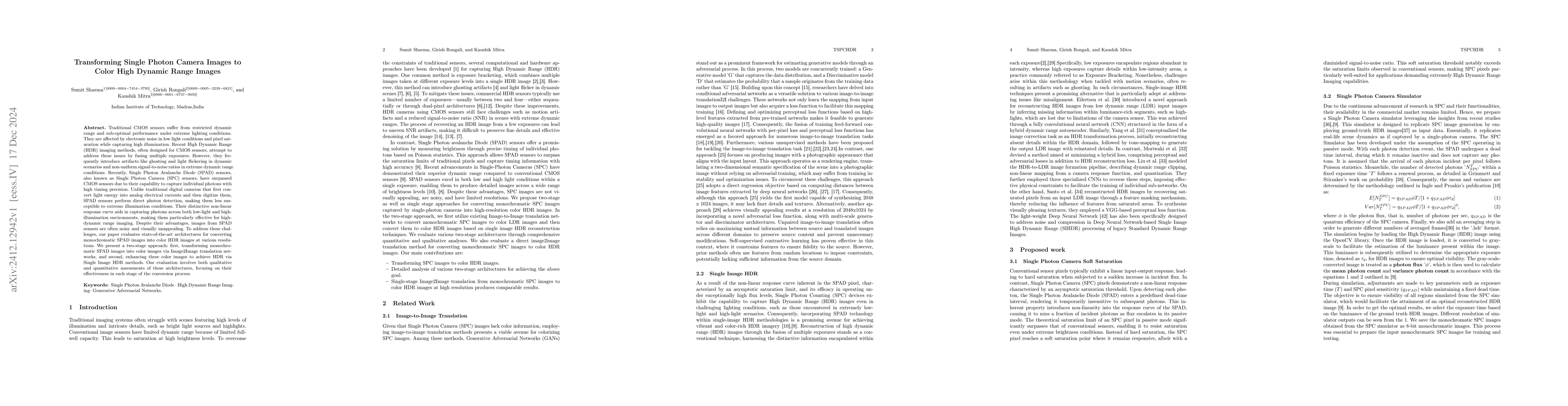 Thumbnail for Transforming Single Photon Camera Images to Color High Dynamic Range
  Images