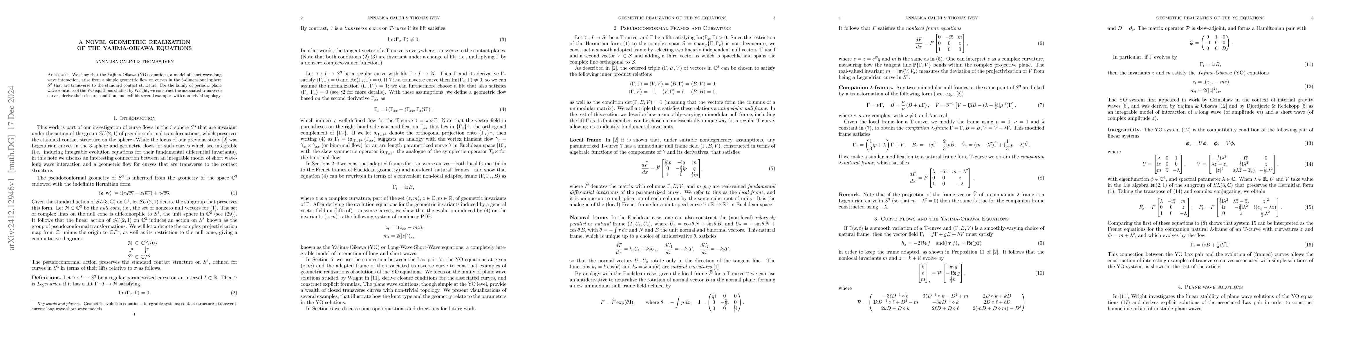 Thumbnail for A Novel Geometric Realization of the Yajima-Oikawa Equations