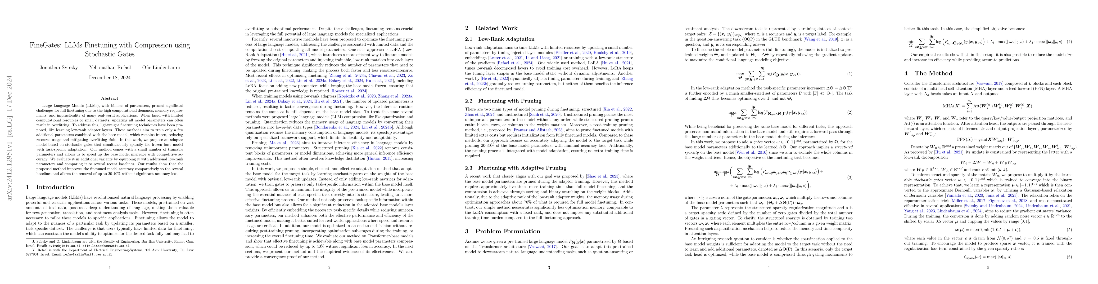 Thumbnail for FineGates: LLMs Finetuning with Compression using Stochastic Gates