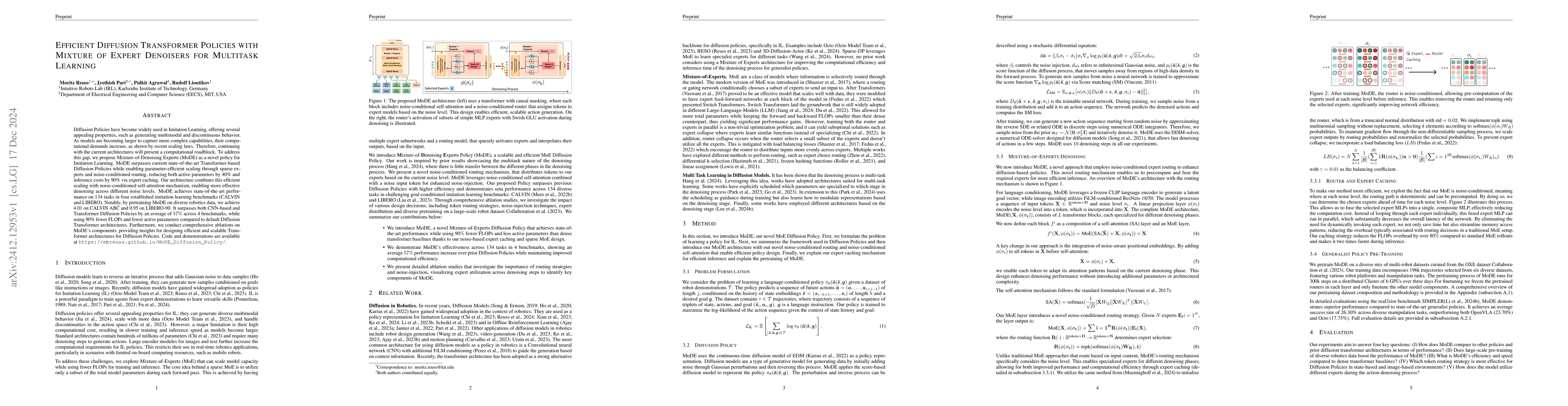 Thumbnail for Efficient Diffusion Transformer Policies with Mixture of Expert
  Denoisers for Multitask Learning