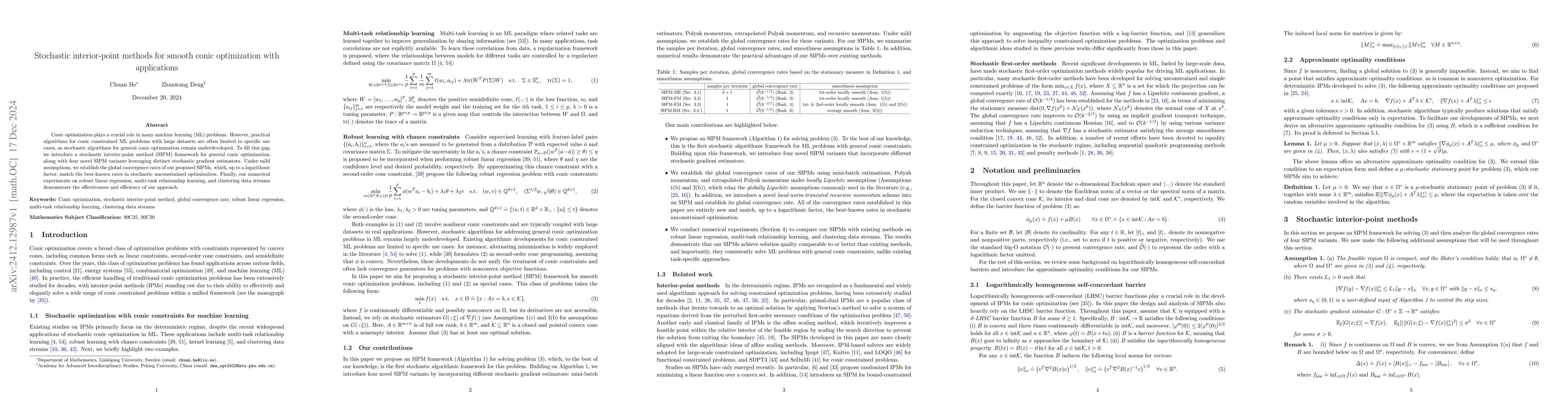 Thumbnail for Stochastic interior-point methods for smooth conic optimization with
  applications