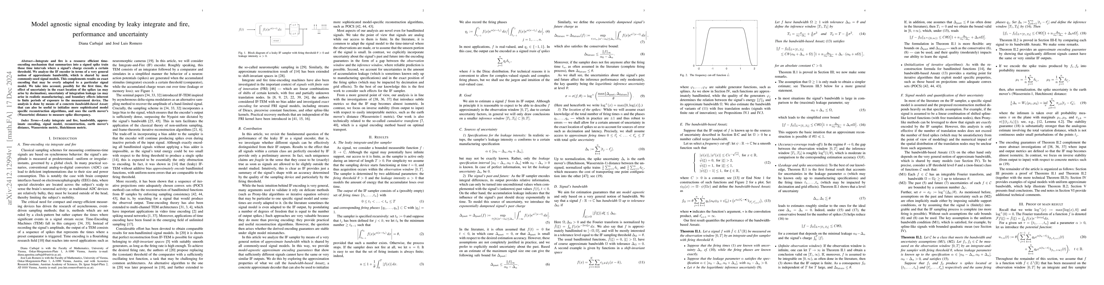 Thumbnail for Model agnostic signal encoding by leaky integrate and fire, performance
  and uncertainty