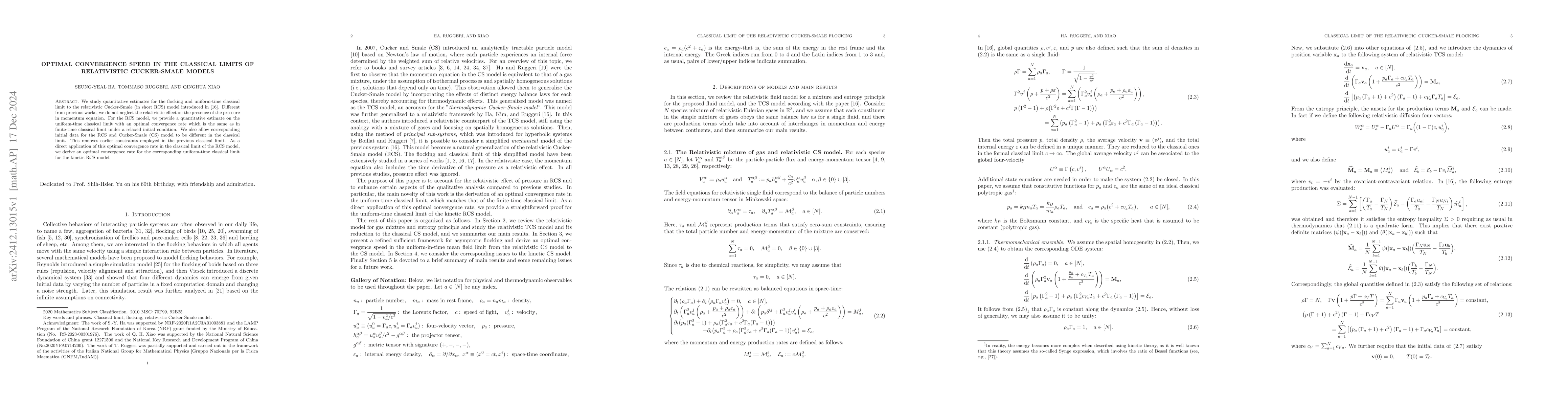 Thumbnail for Optimal convergence speed in the classical limits of relativistic
  Cucker-Smale models