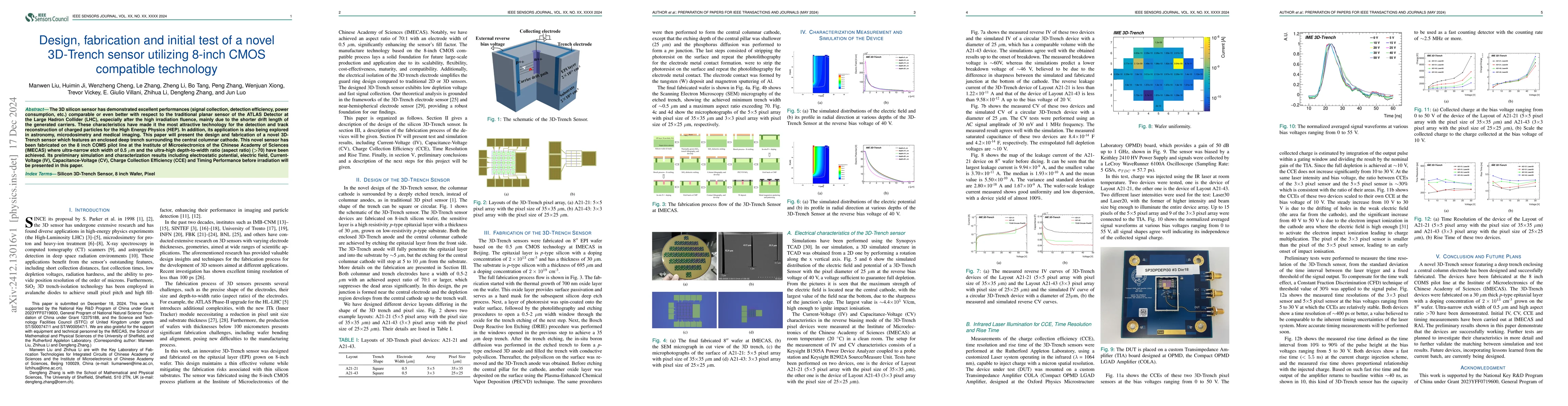 Thumbnail for Design, fabrication and initial test of a novel 3D-Trench sensor
  utilizing 8-inch CMOS compatible technology
