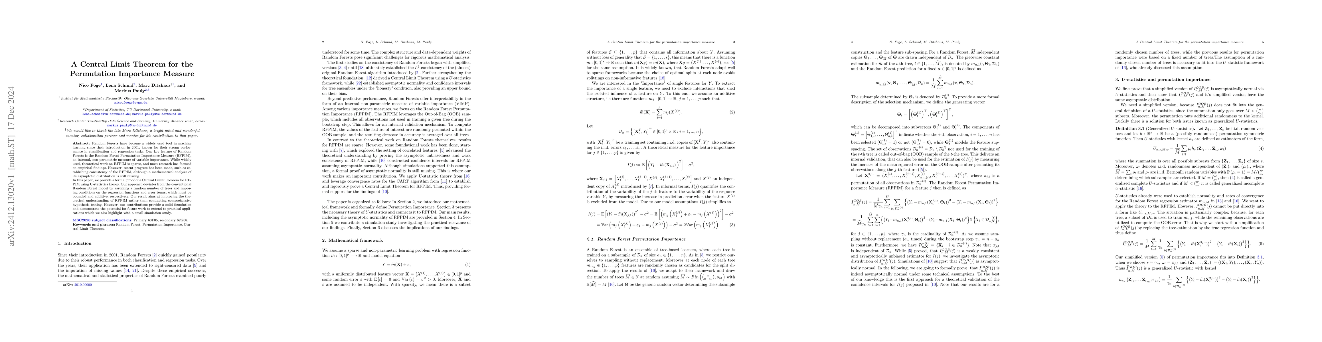 Thumbnail for A Central Limit Theorem for the permutation importance measure