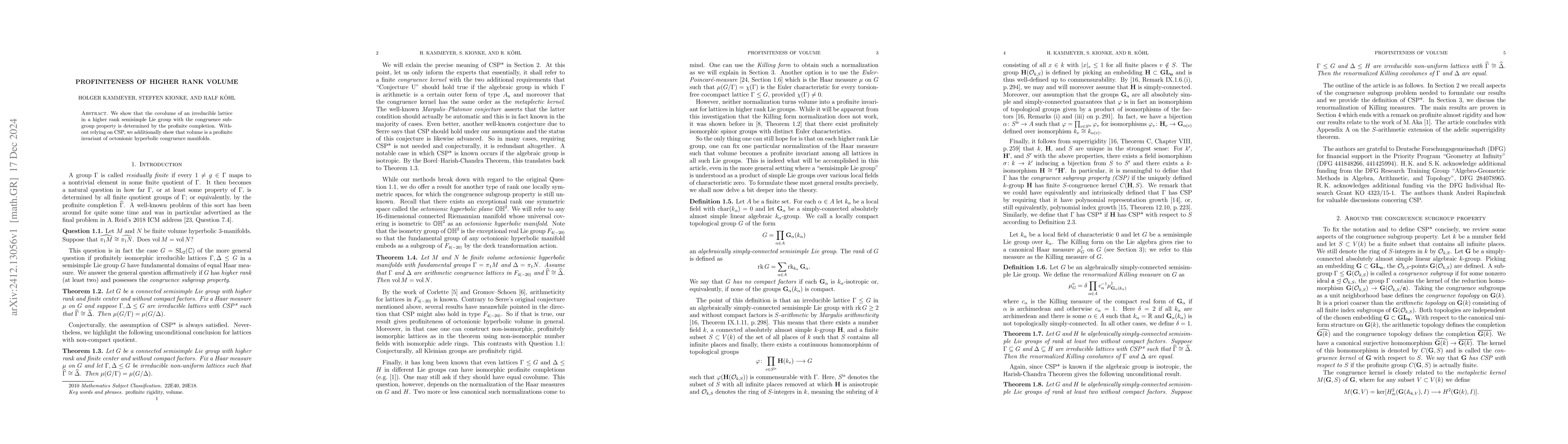 Thumbnail for Profiniteness of higher rank volume
