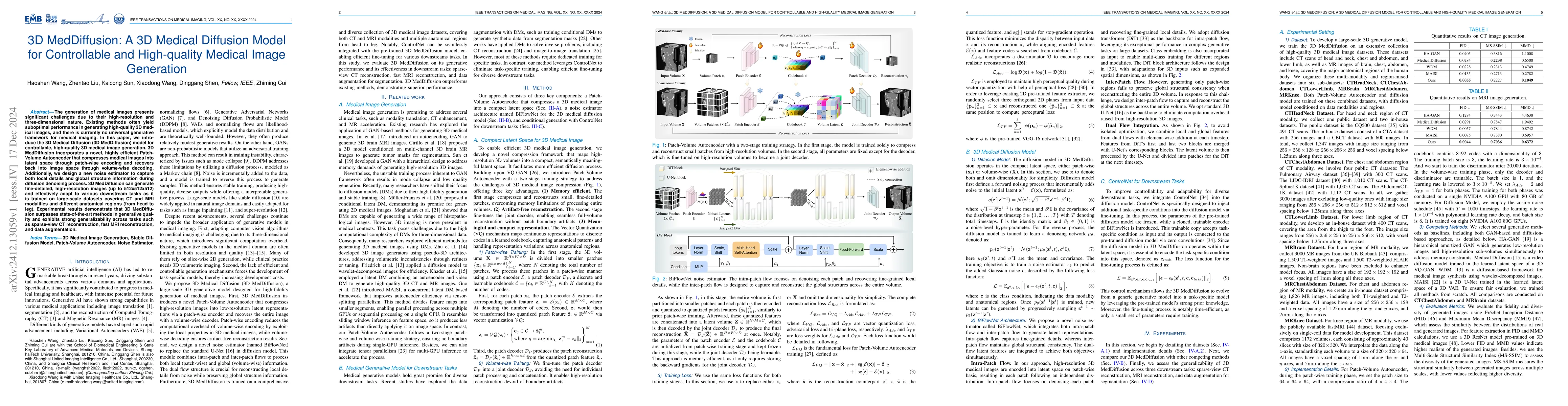 Thumbnail for 3D MedDiffusion: A 3D Medical Diffusion Model for Controllable and
  High-quality Medical Image Generation