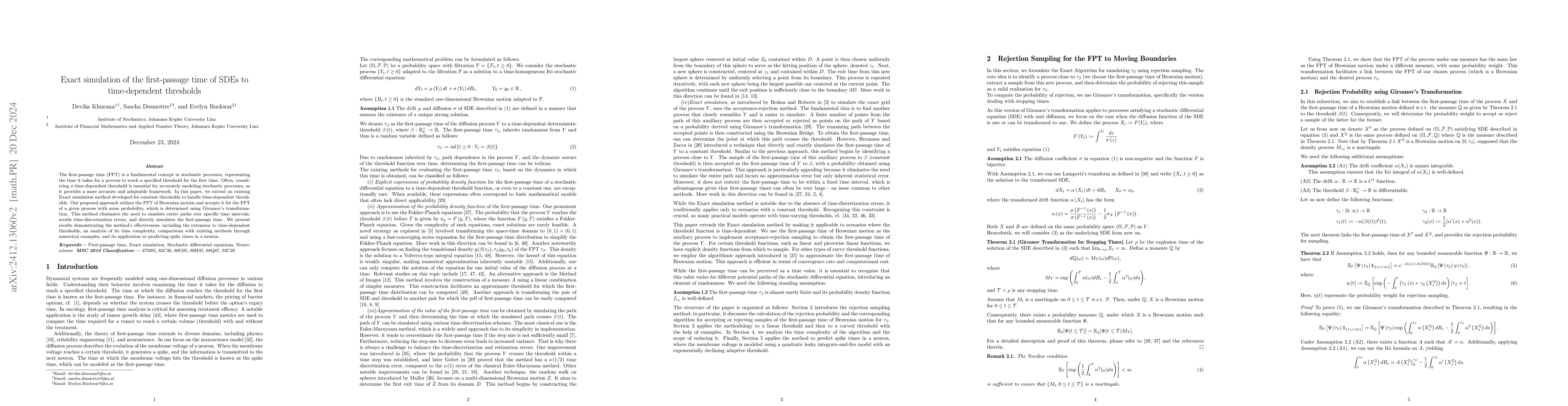 Thumbnail for Exact simulation of the first-passage time of SDEs to time-dependent
  thresholds