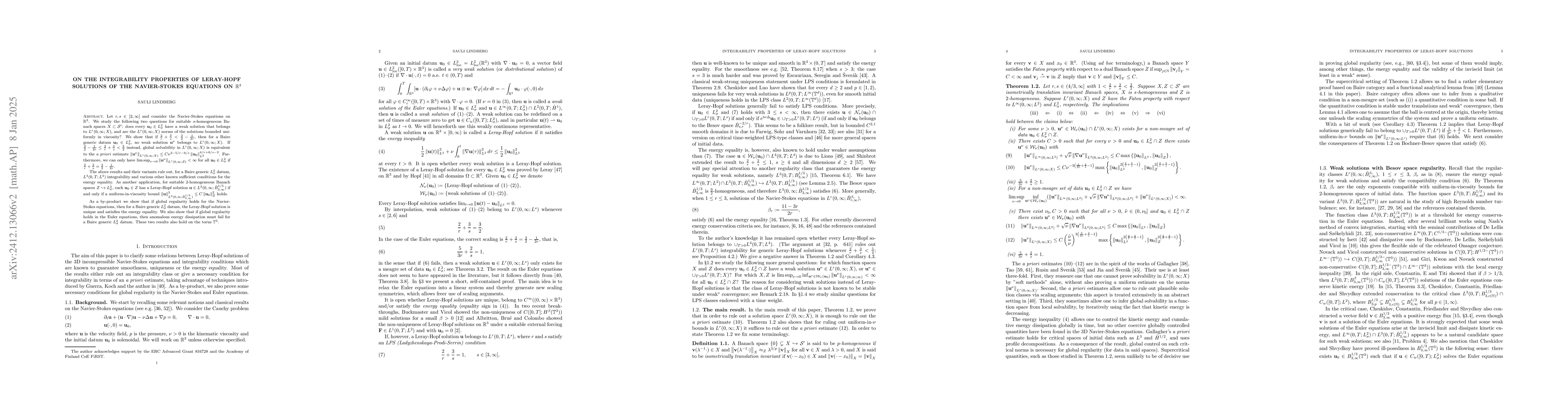 Thumbnail for On the integrability properties of Leray-Hopf solutions of the
  Navier-Stokes equations on $\mathbb{R}^3$