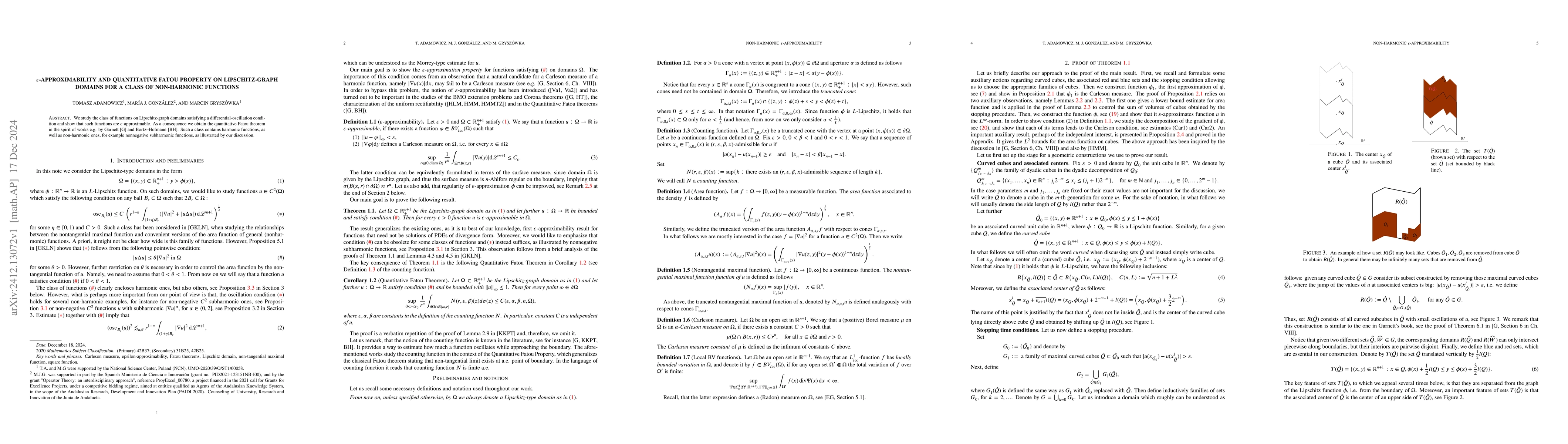 Thumbnail for $ε$-Approximability and Quantitative Fatou Property on
  Lipschitz-graph domains for a class of non-harmonic functions