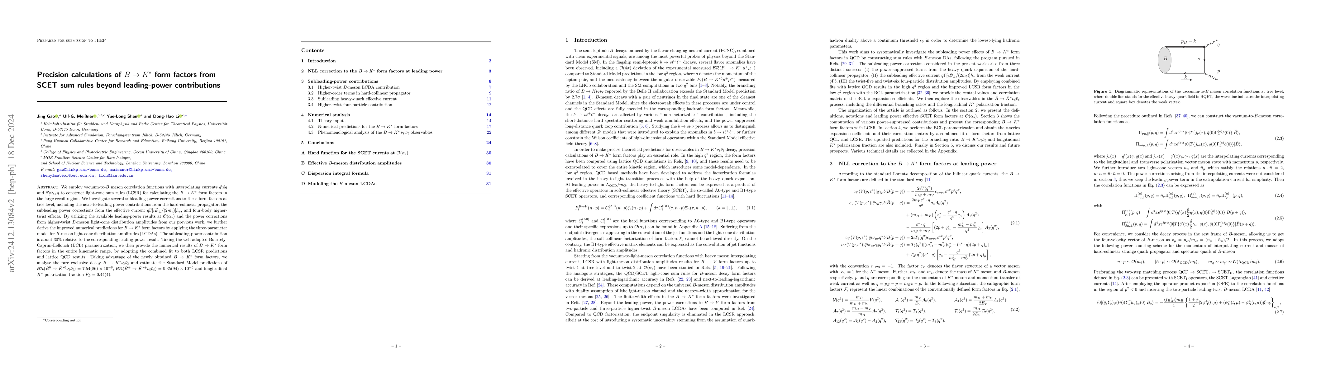 Thumbnail for Precision calculations of $B\to K^*$ form factors from SCET sum rules
  beyond leading-power contributions
