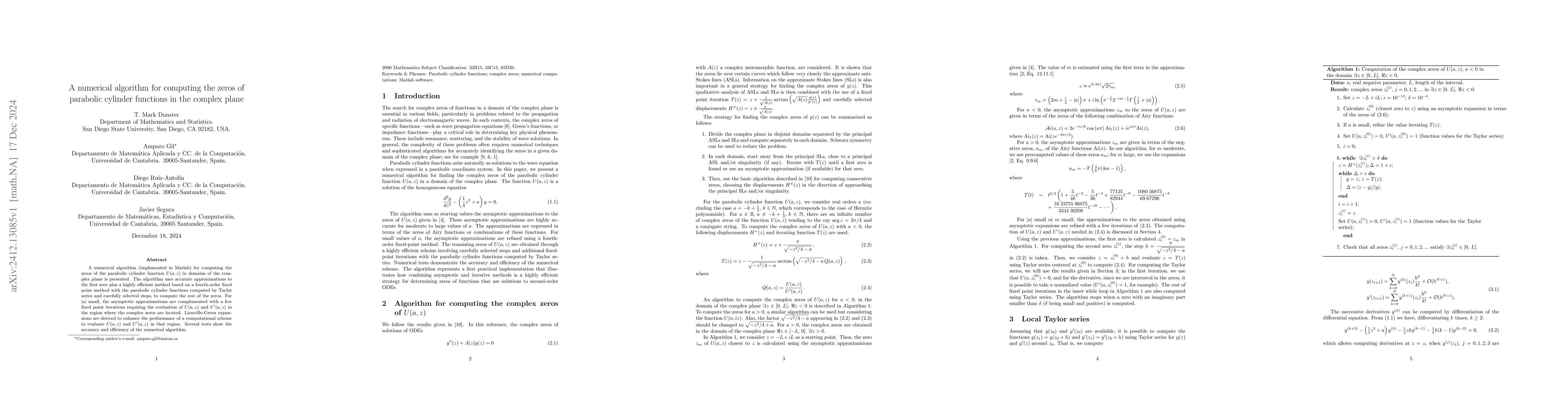 Thumbnail for A numerical algorithm for computing the zeros of parabolic cylinder
  functions in the complex plane