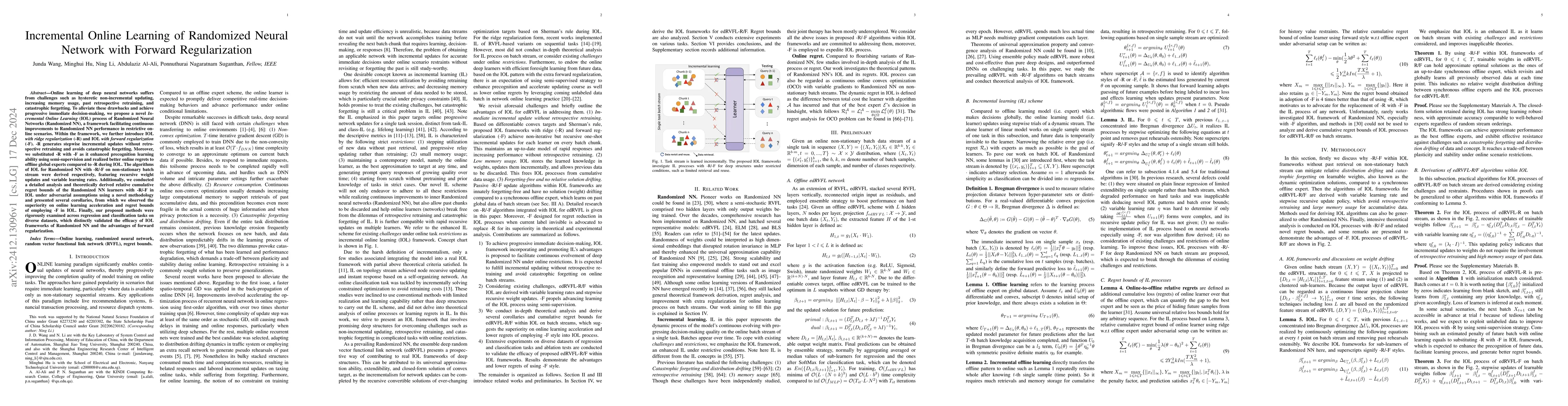Thumbnail for Incremental Online Learning of Randomized Neural Network with Forward
  Regularization