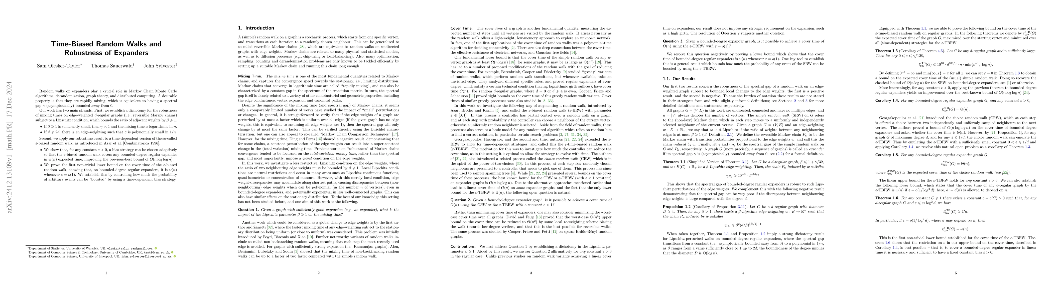 Thumbnail for Time-Biased Random Walks and Robustness of Expanders