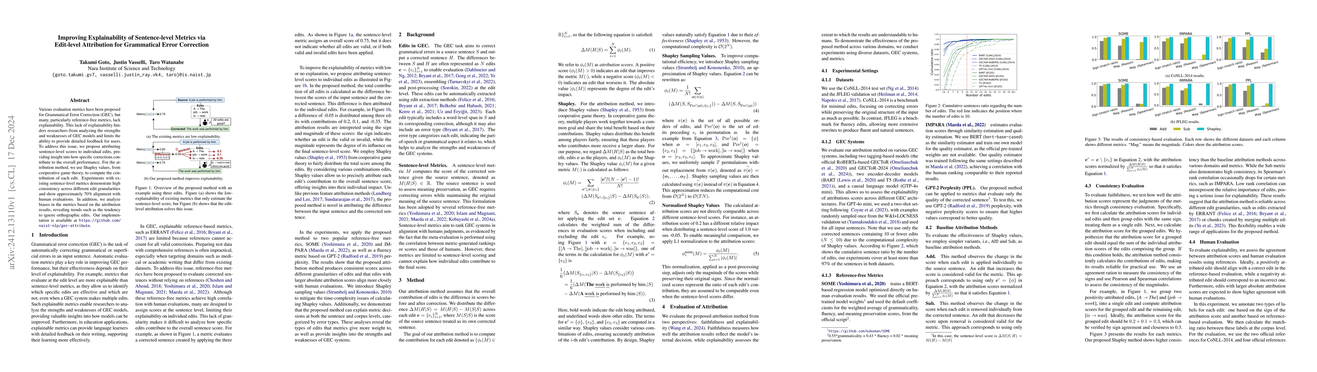 Thumbnail for Improving Explainability of Sentence-level Metrics via Edit-level
  Attribution for Grammatical Error Correction