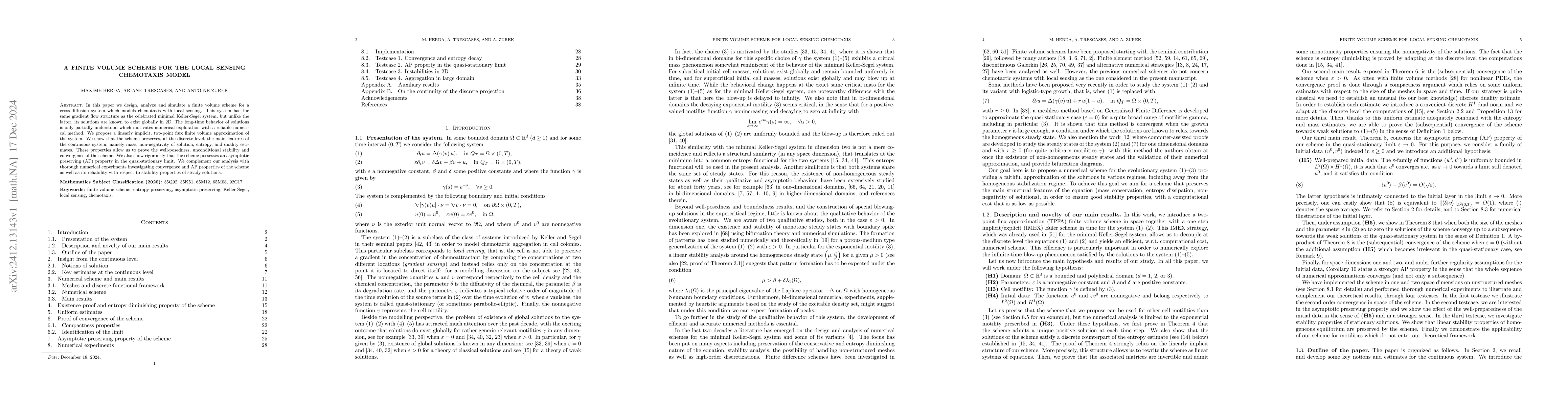 Thumbnail for A finite volume scheme for the local sensing chemotaxis model