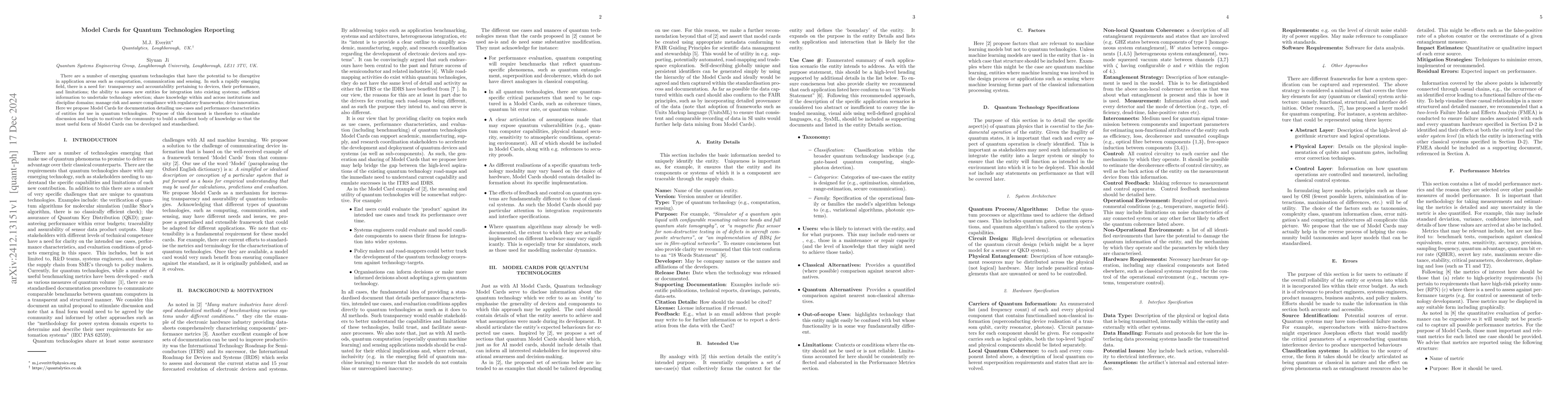 Thumbnail for Model Cards for Quantum Technologies Reporting