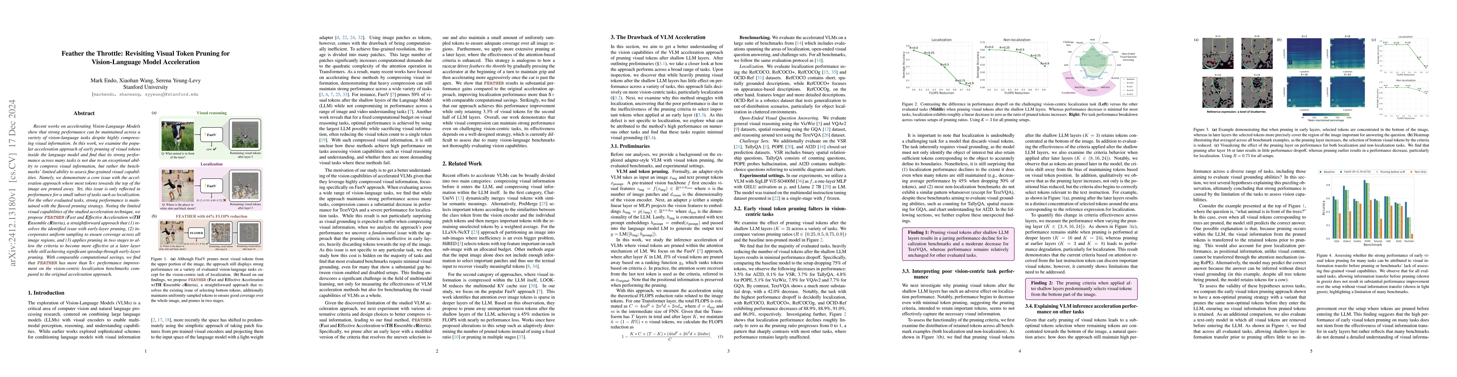 Thumbnail for Feather the Throttle: Revisiting Visual Token Pruning for
  Vision-Language Model Acceleration