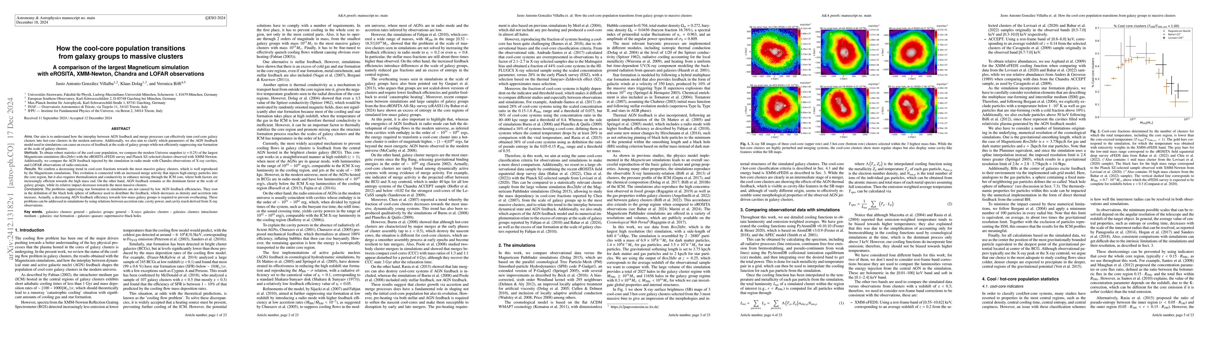 Thumbnail for How the cool-core population transitions from galaxy groups to massive
  clusters: A comparison of the largest Magneticum simulation with eROSITA,
  XMM-Newton, Chandra and LOFAR observations