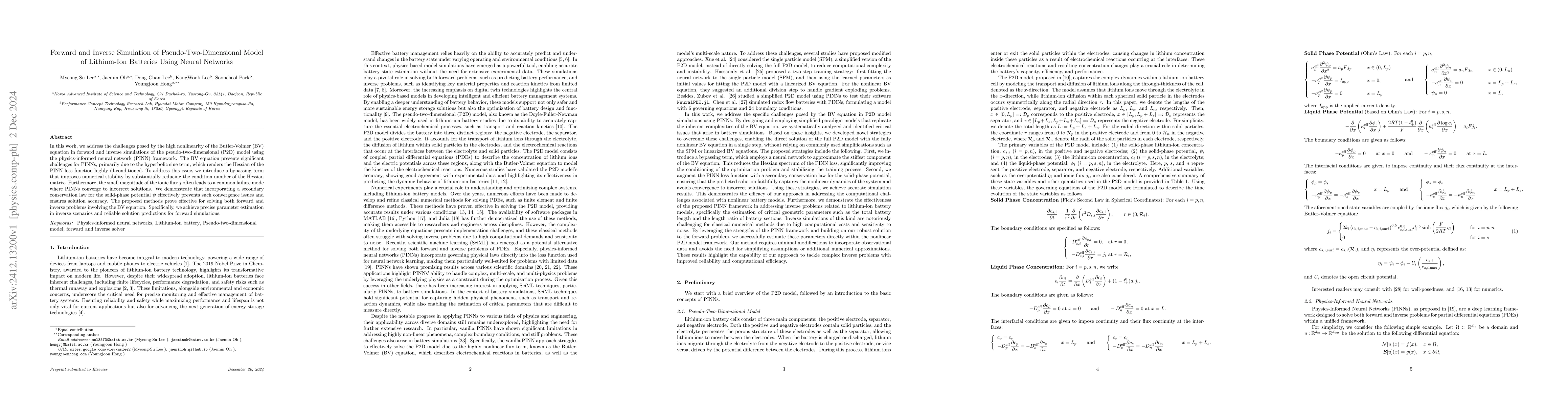 Thumbnail for Forward and Inverse Simulation of Pseudo-Two-Dimensional Model of
  Lithium-Ion Batteries Using Neural Networks