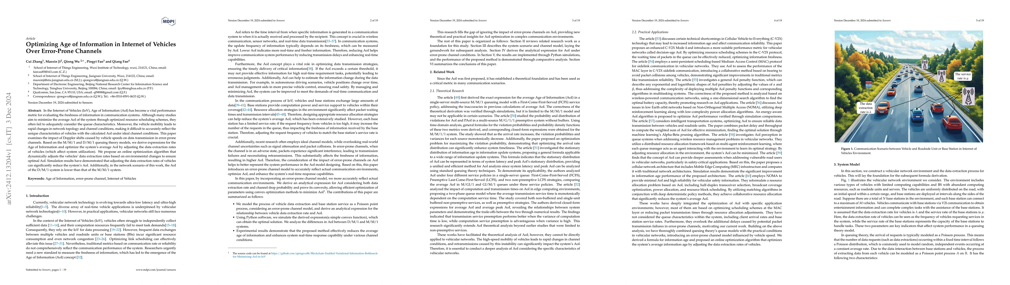 Thumbnail for Optimizing Age of Information in Internet of Vehicles Over Error-Prone
  Channels
