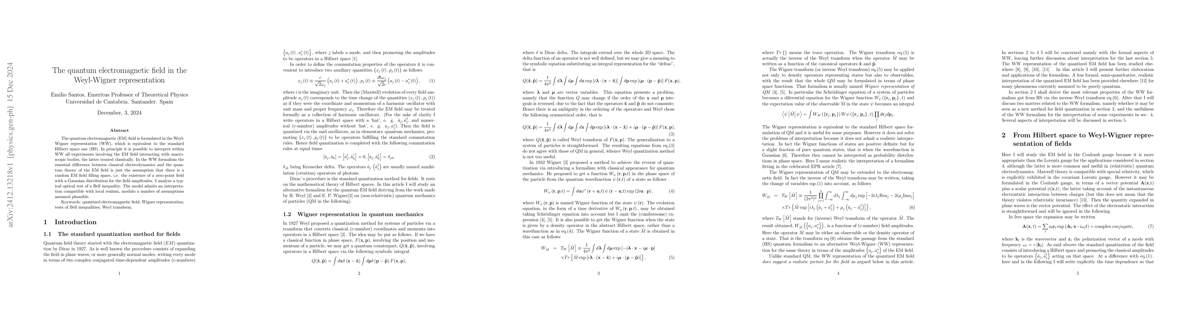 Thumbnail for The quantum electromagnetic field in the Weyl-Wigner representation