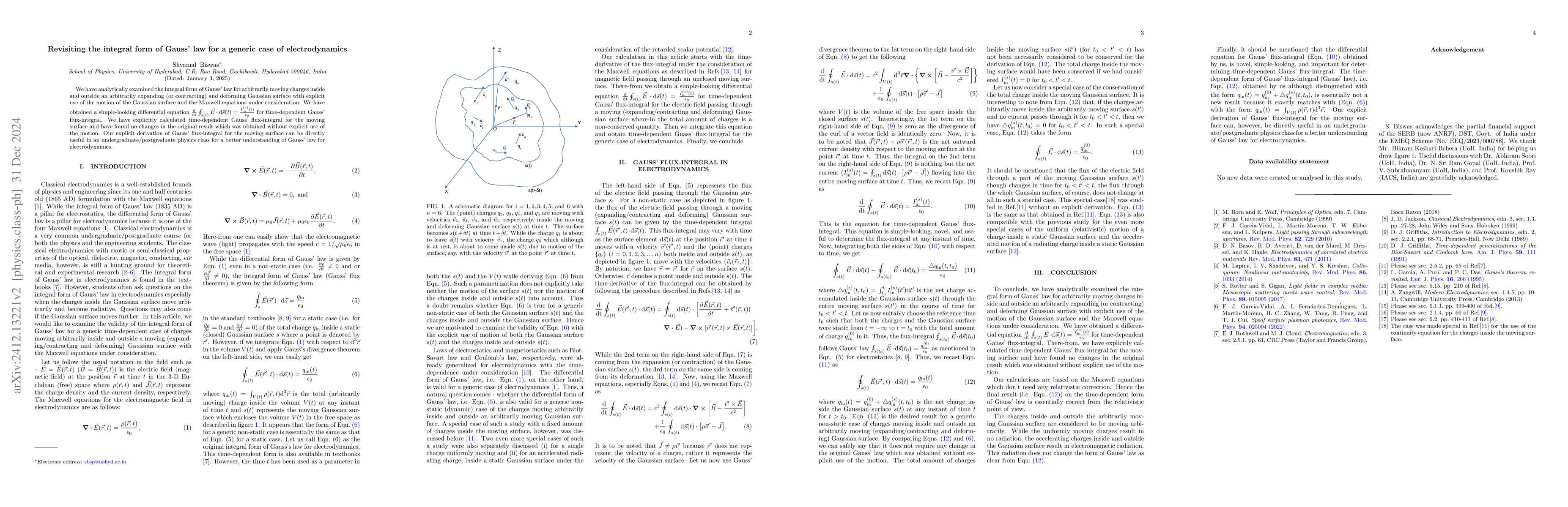 Thumbnail for The integral form of Gauss' law for a generic case of the
  electrodynamics