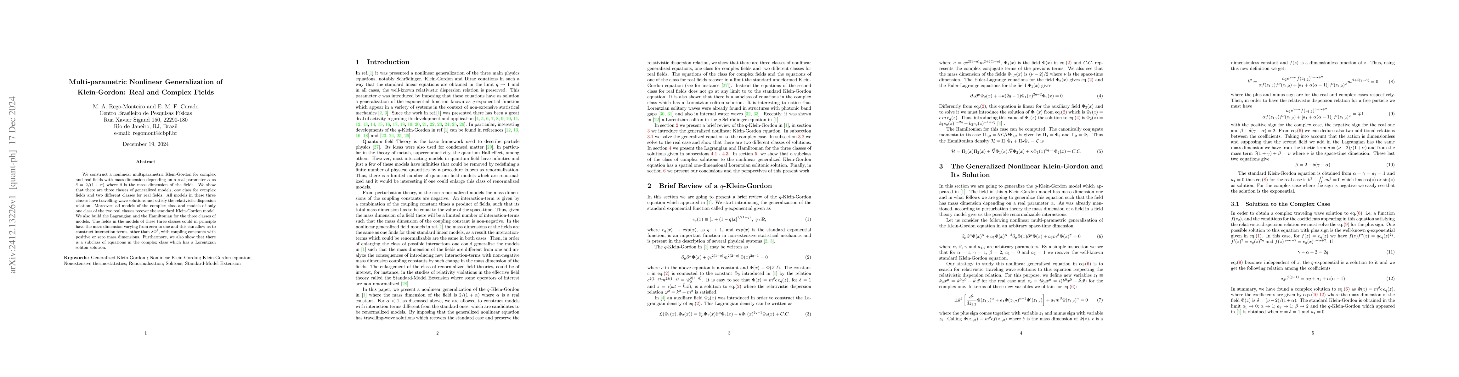 Thumbnail for Multi-parametric Nonlinear Generalization of Klein-Gordon: Real and
  Complex Fields
