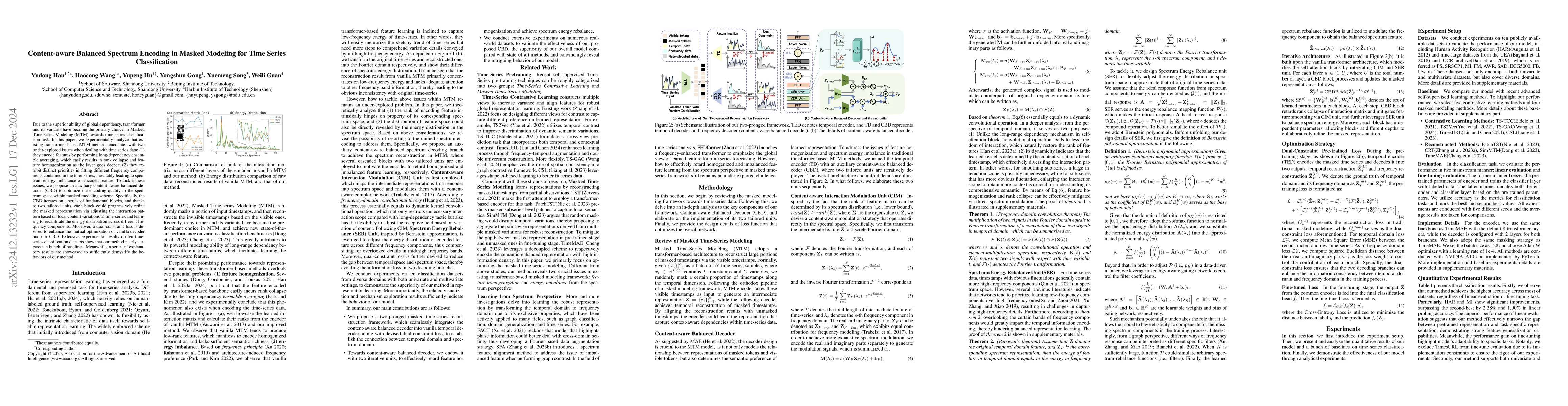 Thumbnail for Content-aware Balanced Spectrum Encoding in Masked Modeling for Time
  Series Classification