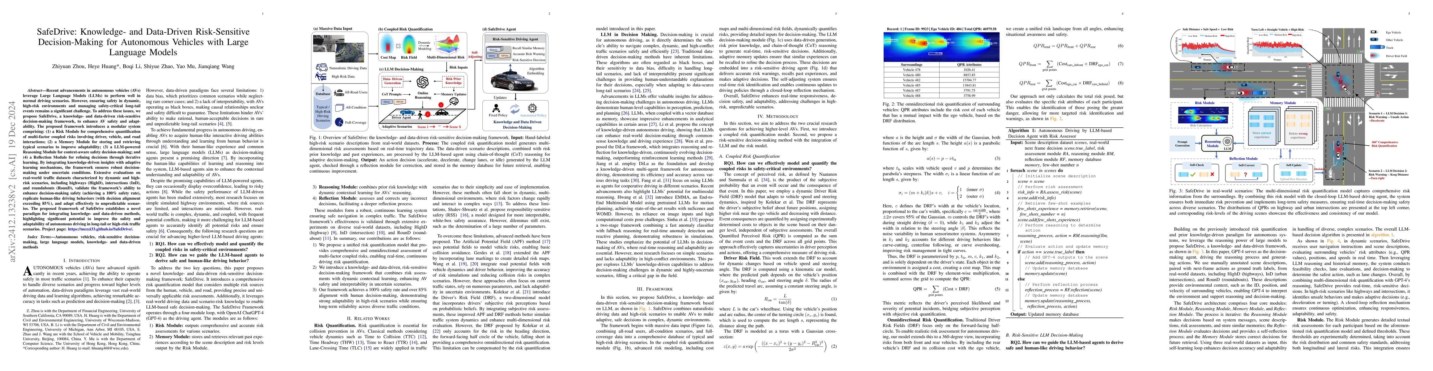 Thumbnail for SafeDrive: Knowledge- and Data-Driven Risk-Sensitive Decision-Making for
  Autonomous Vehicles with Large Language Models
